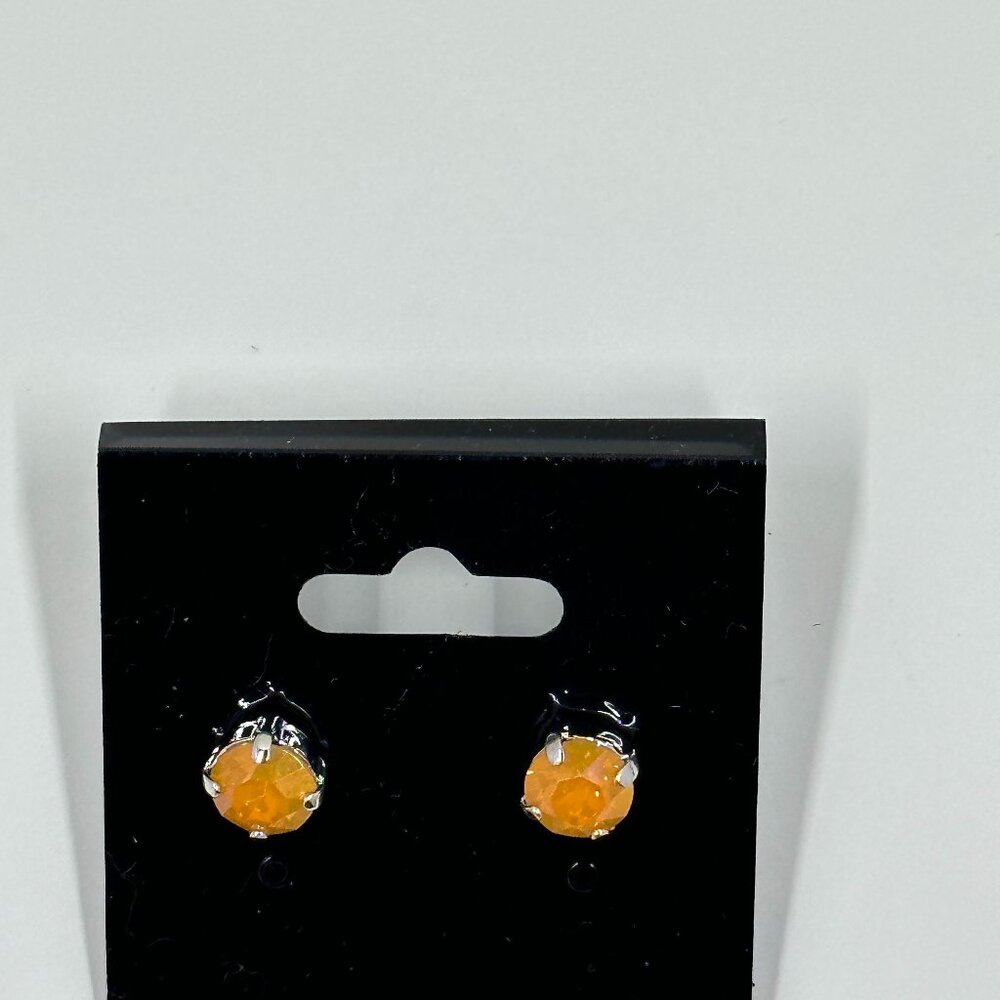 8mm Handset Post earrings White Opal Summer Blush Swarovski Crystal Silver Plate